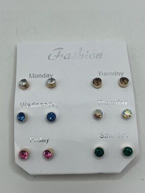 Daily Gemstone Stud Earring Set - Multicolor